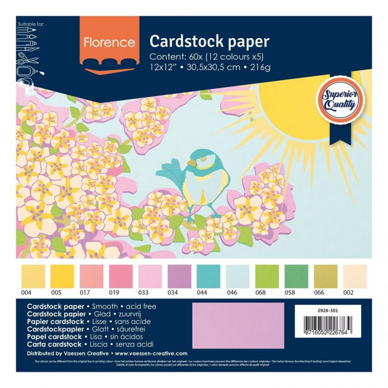 Papier Cartonné Vaessen Creative Florence - 20 Feuilles Rose 30.5x30.5cm - 216g Pour Scrapbooking